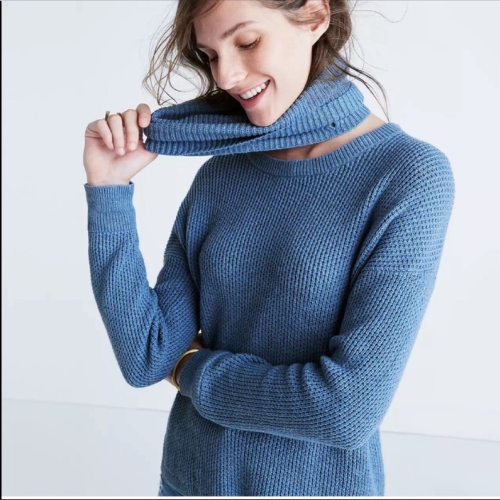 MADEWELL sweater size S blue convertible turtleneck cotton blend - Picture 2 of 10